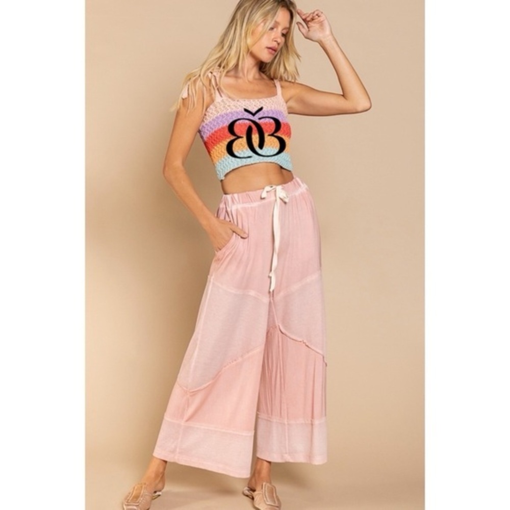 POL Pink Ultra Soft Cropped Wide Leg Summer Palazzo Pants
